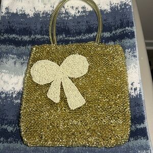 Gold Wire Handbag with Swarovski Pearl Ribbon